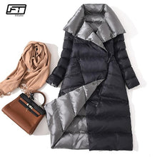Load image into Gallery viewer, Fitaylor  Women Double Sided Down Long Jacket Winter Turtleneck White Duck Down Coat Double Breasted Warm Parkas Snow Outwear